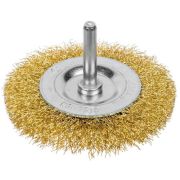 Щетка-крацовка дисковая GREPP 50 мм, латунированная покрытие, хвостовик для дрели