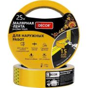 Малярная лента DECOR 25мм х 25м оранжевая для наружных работ