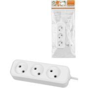 Удлинитель 3 гнезда, 5 метров, б/з, 10 А, 2300 Вт, белый, НАРОДНЫЙ У-32015