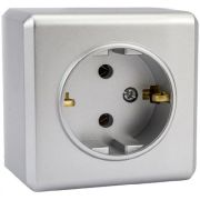 Розетка Vesta-Electric Mega Silver одинарная с заземлением накладная