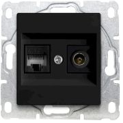 Розетка Vesta-Electric Black для сетевого кабеля LAN + TV двойная без рамки