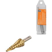 Сверло по металлу ступенчатое, 4-20 мм, 9 ступеней, HSS-TiN, цилиндр. хвостовик, «Рубин» TDM