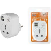 Адаптер универсальный поворотный с/з 250В 16А + 2USB 2.1A белый TDM